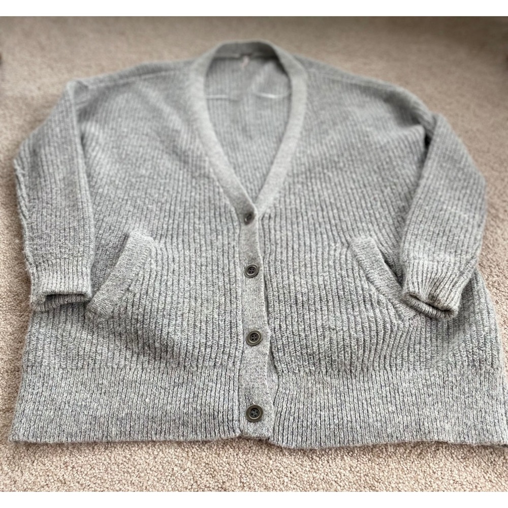 Free People Grey Ribbed Alpaca Wool Blend Oversized Button Front Cardigan XS